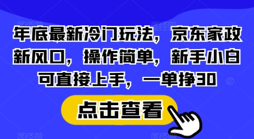 年底最新冷门玩法，京东家政新风口，操作简单，新手小白可直接上手，一单挣30【揭秘】-威云科技 余香的脑洞