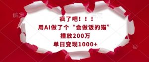 疯了吧！用AI做了个“会做饭的猫”，播放200万，单日变现1k-威云科技 余香的脑洞