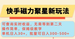 快手磁力新玩法，可查询实时收益，单机30+，批量可日入3到5张【揭秘】-威云科技 余香的脑洞
