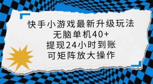 快手小游戏最新版升级玩法，新风口，无脑单机日入40+，可批量放大，小...-威云科技 余香的脑洞