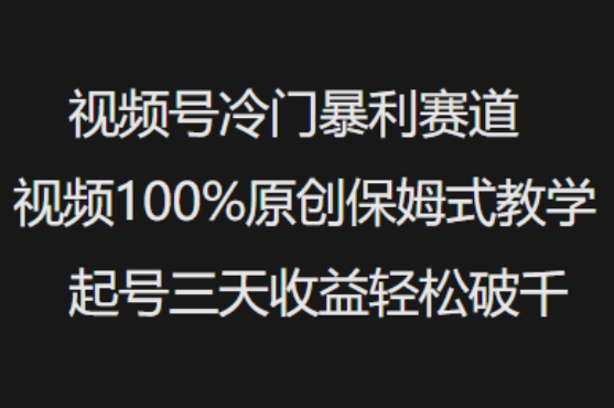 视频号冷门暴利赛道视频100%原创保姆式教学起号三天收益轻松破千-威云科技 余香的脑洞