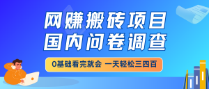 网赚搬砖项目，国内问卷调查，0基础看完就会 一天轻松三四百，靠谱副业...-威云科技 余香的脑洞