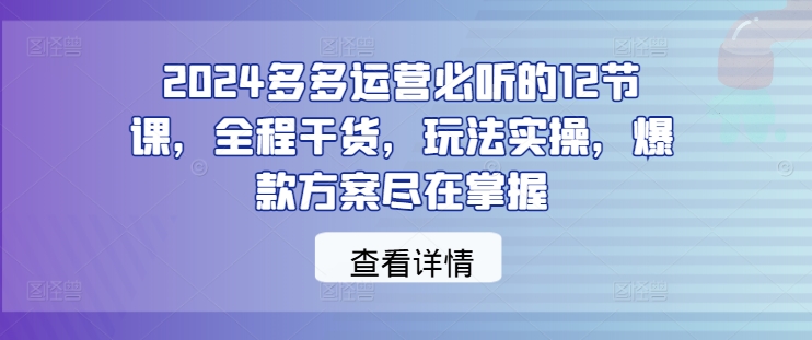 2024多多运营必听的12节课,全程干货,玩法实操,爆款方案尽在掌握-威云科技 余香的脑洞