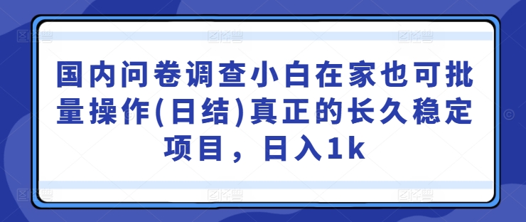 国内问卷调查小白在家也可批量操作(日结)真正的长久稳定项目，日入1k【揭秘】-威云科技 余香的脑洞