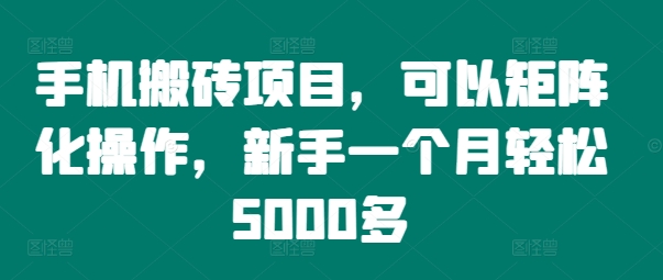 手机搬砖项目，可以矩阵化操作，新手一个月轻松5000多-威云科技 余香的脑洞