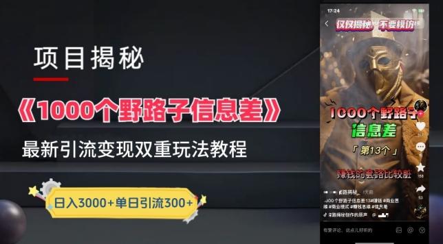 一千个野路子信息差最新玩法教程-变现+引流的玩法具体拆解【揭秘】-威云科技 余香的脑洞