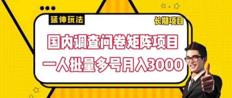 国内调查问卷矩阵项目，一人批量多号月入3000【揭秘】-威云科技 余香的脑洞