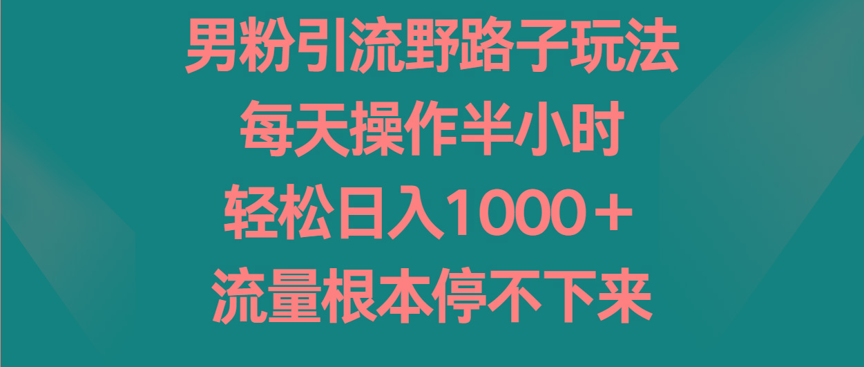 男粉引流野路子玩法,每天操作半小时轻松日入1000+,流量根本停不下来-威云科技 余香的脑洞