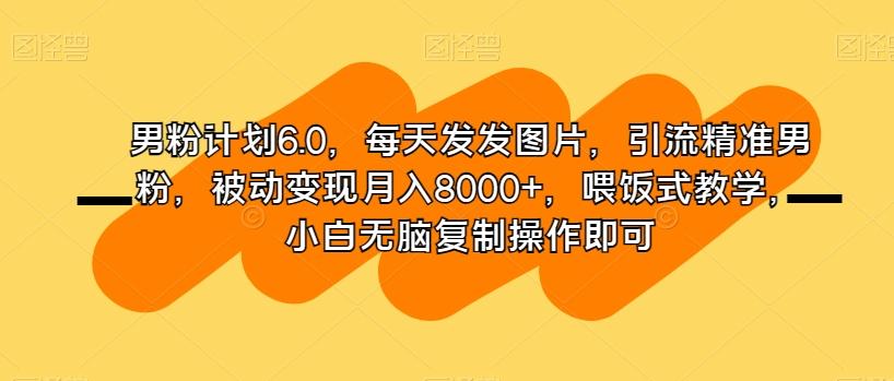 男粉计划6.0，每天发发图片，引流精准男粉，被动变现月入8000+，喂饭式教学，小白无脑复制操作即可-威云科技 余香的脑洞
