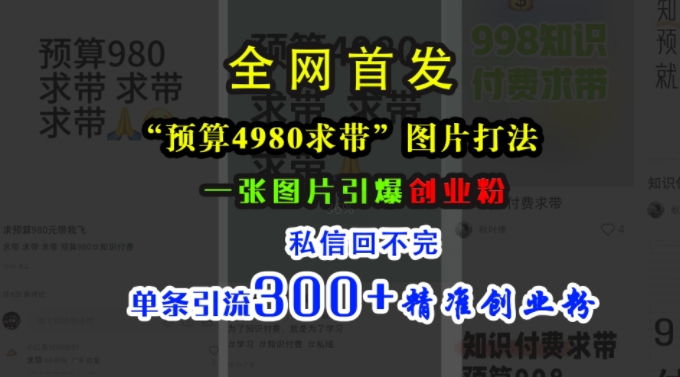小红书“预算4980带我飞”图片打法,一张图片引爆创业粉,私信回不完,单条引流300+精准创业粉-威云科技 余香的脑洞