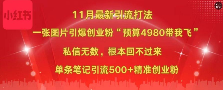 小红书11月最新图片打粉，一张图片引爆创业粉，“预算4980带我飞”，单条引流500+精准创业粉-威云科技 余香的脑洞
